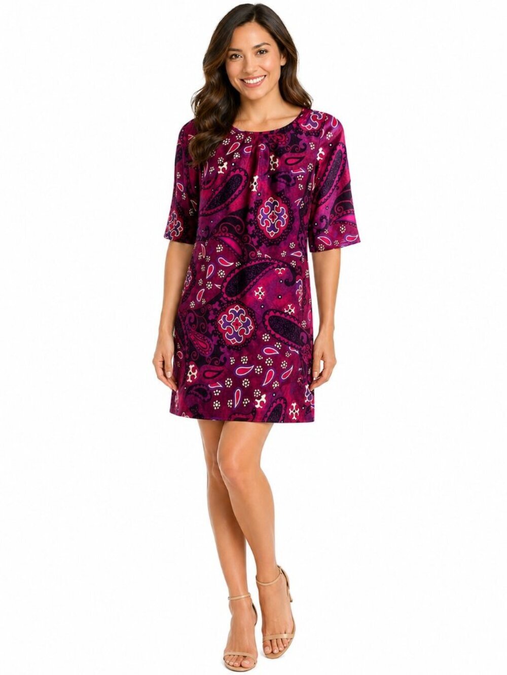 Banana Republic Magenta Silk Print Pleat Front Dress